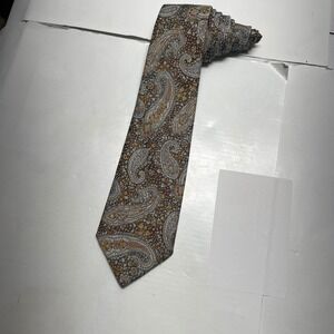 Vintage Johnny Carson Paisley Necktie Men Brown Blue Gold Classic